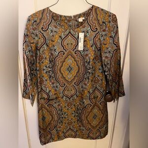 NWT J. Crew Collection Ratti Italian silk Paisley Long Sleeve tunic Dress
